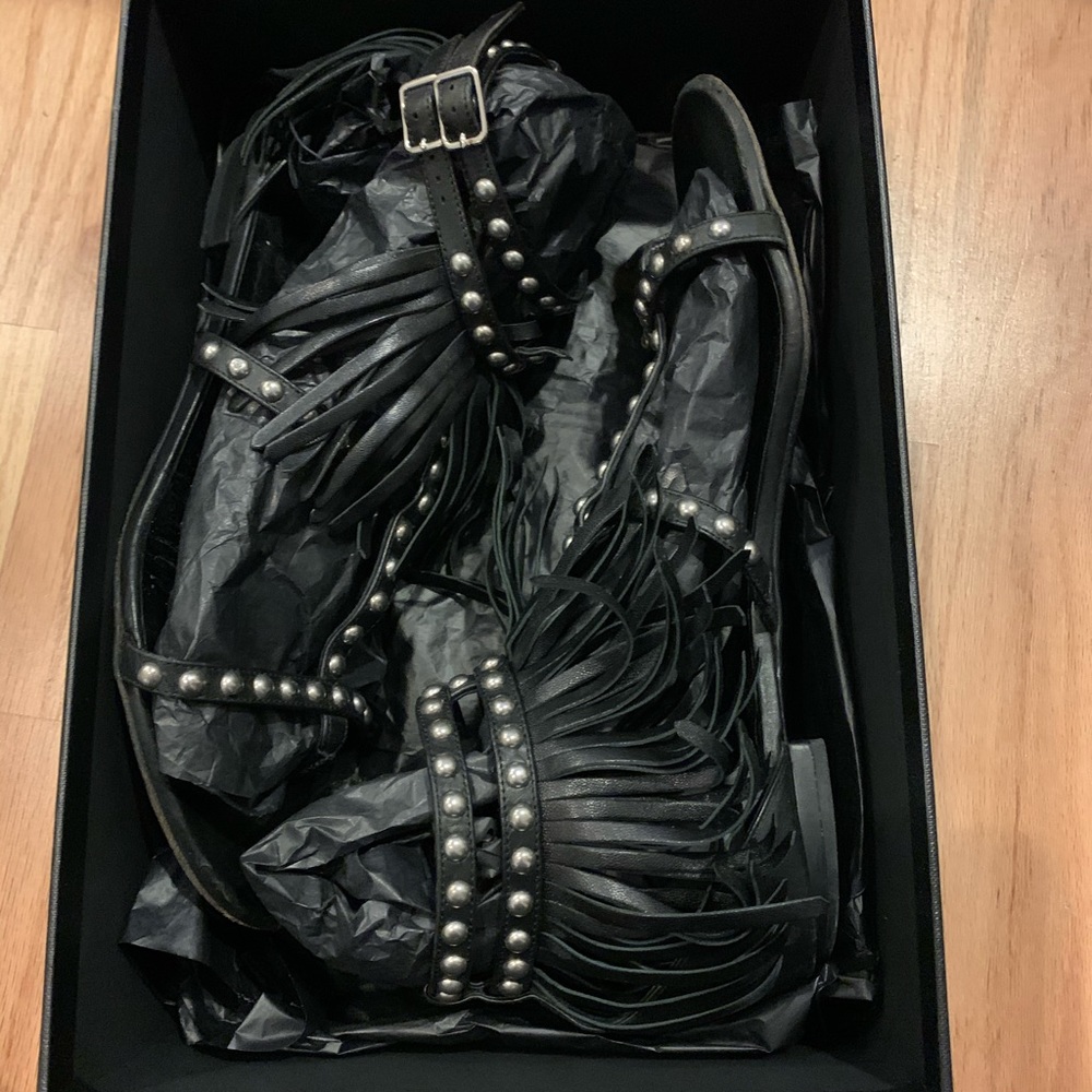 Saint Laurent Black Fringe Sandals sz 39 / 8.5 9 - Picture 10 of 10